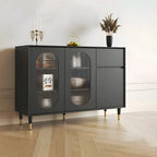16W Glam Wooden Sideboard with Glass Doors & Cabinets