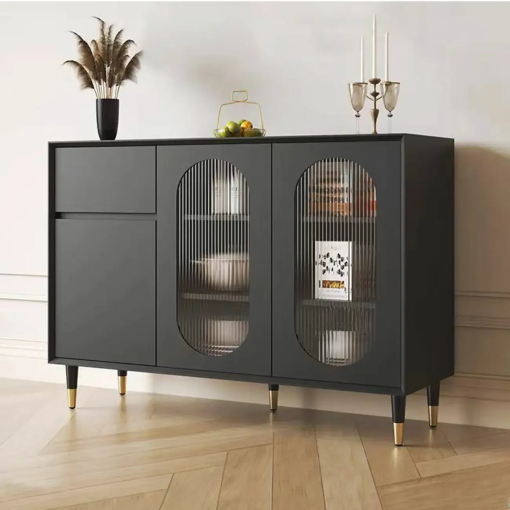 16W Glam Wooden Sideboard with Glass Doors & Cabinets