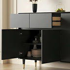 16W Glam Wooden Sideboard with Glass Doors & Cabinets