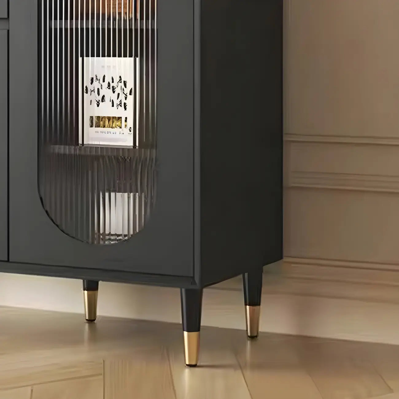 16W Glam Wooden Sideboard with Glass Doors & Cabinets