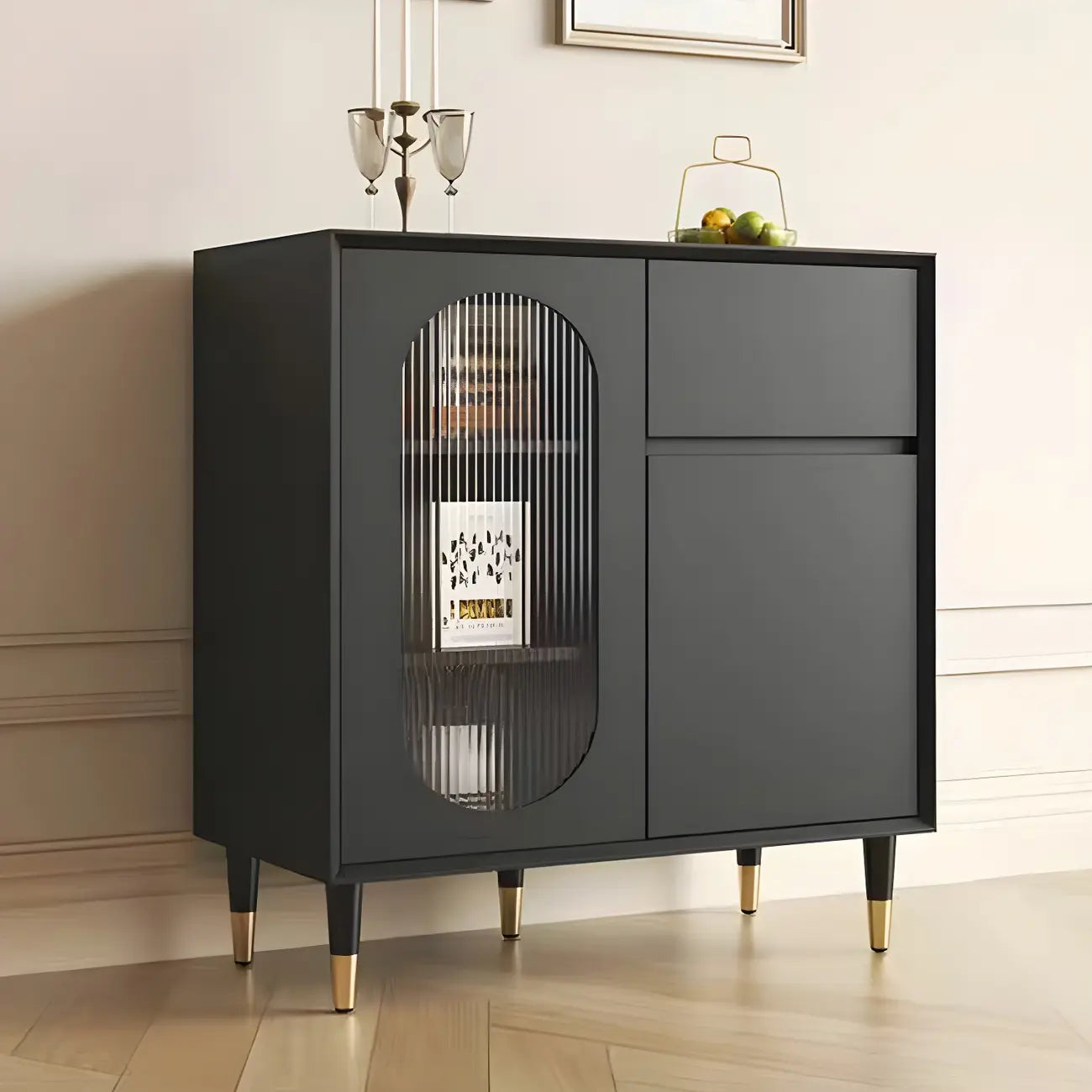 16W Glam Wooden Sideboard with Glass Doors & Cabinets