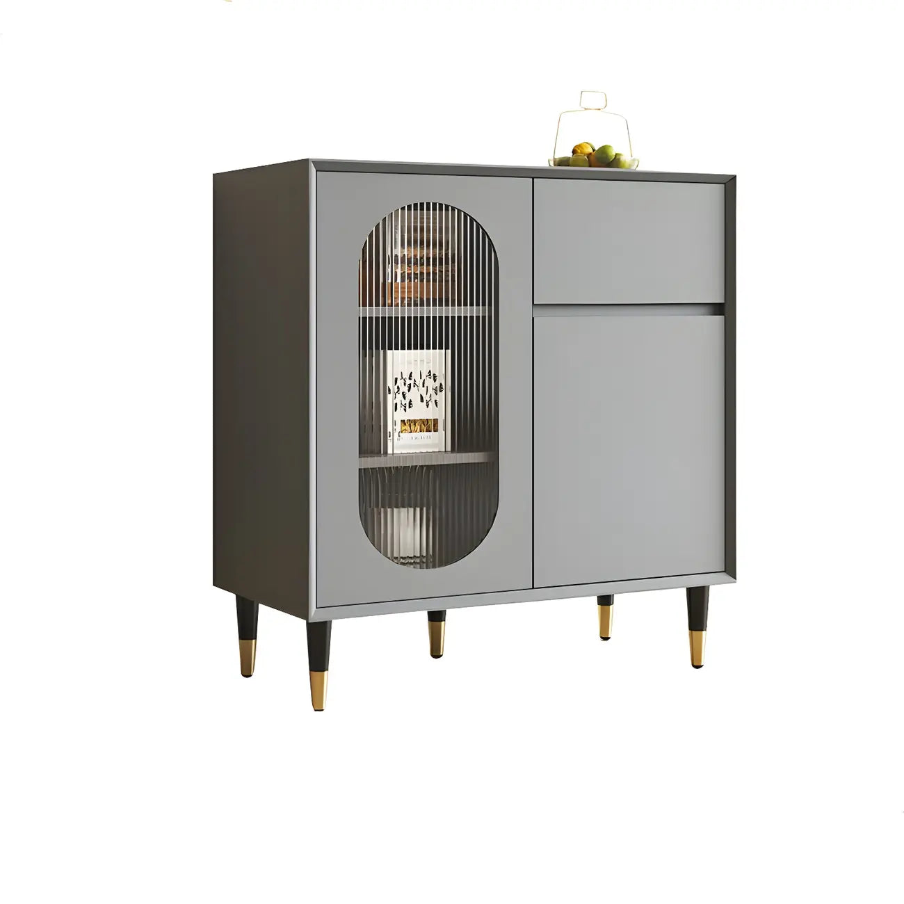 16W Glam Wooden Sideboard with Glass Doors & Cabinets