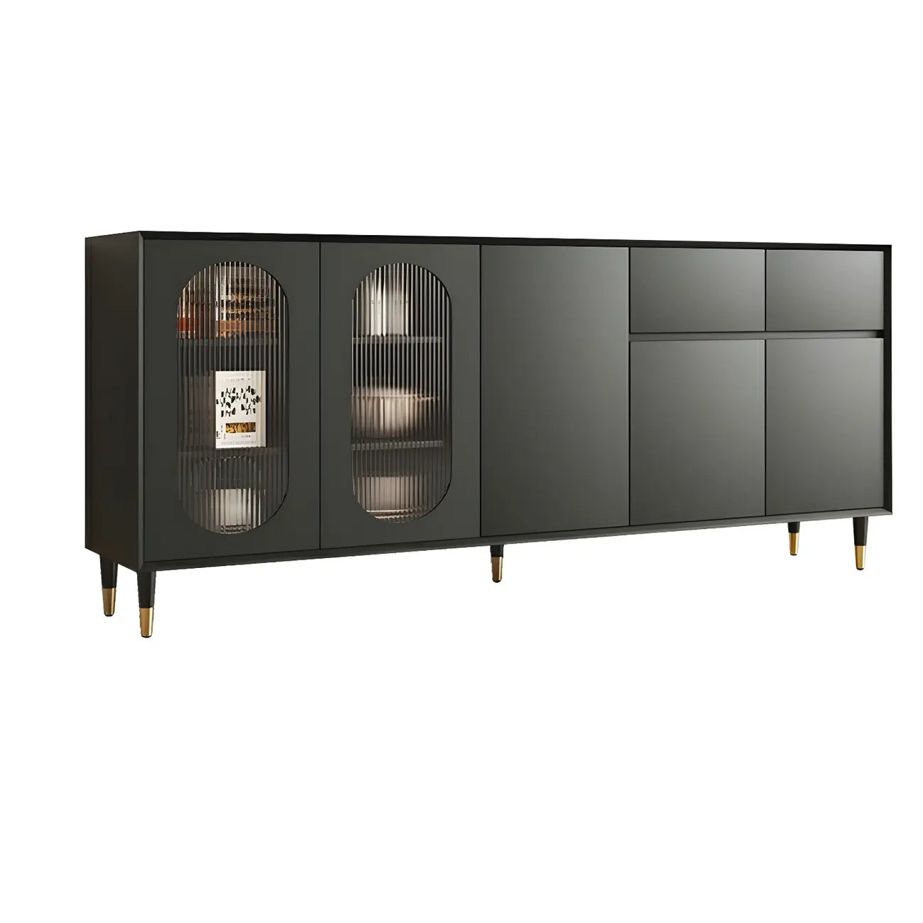16W Glam Wooden Sideboard with Glass Doors & Cabinets