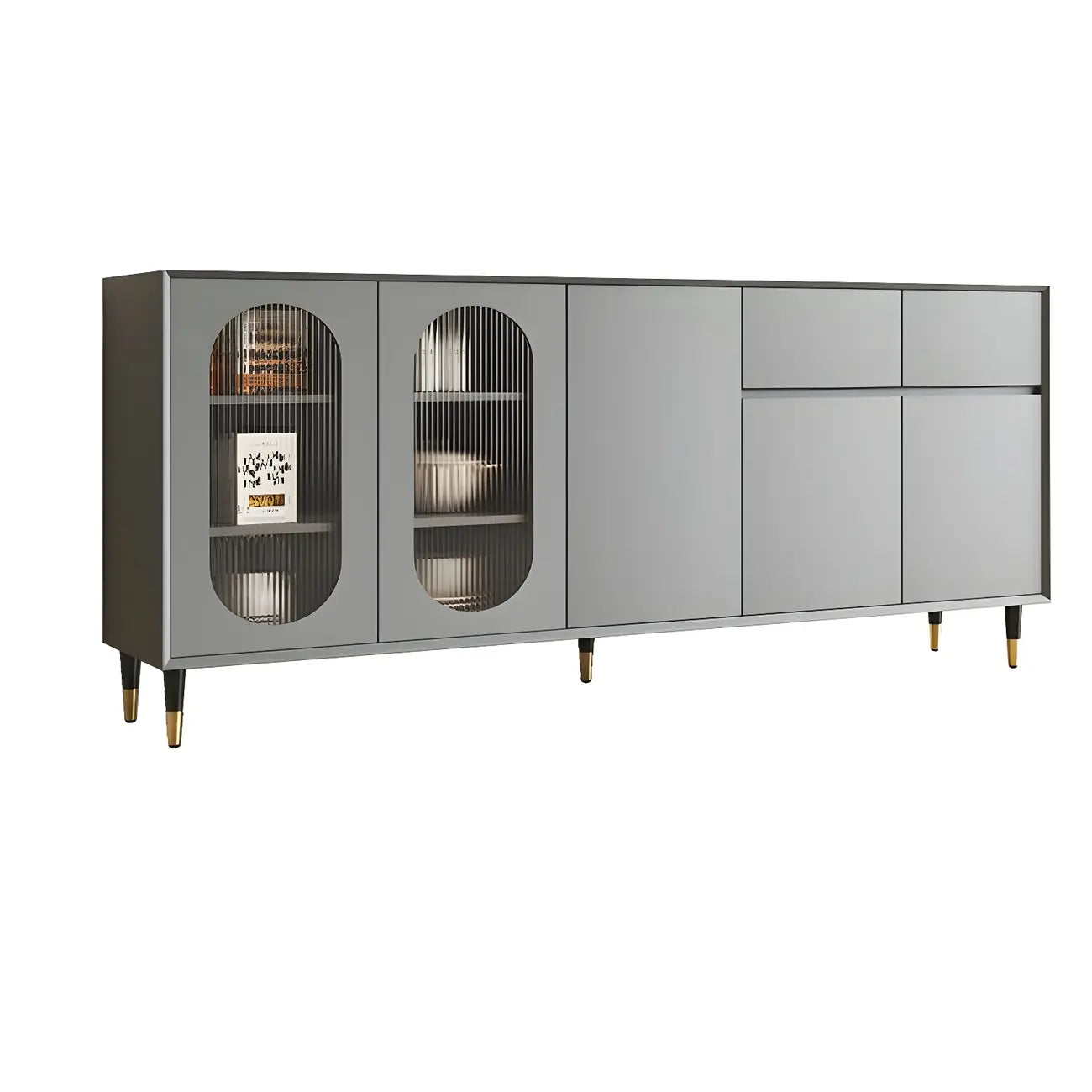 16W Glam Wooden Sideboard with Glass Doors & Cabinets