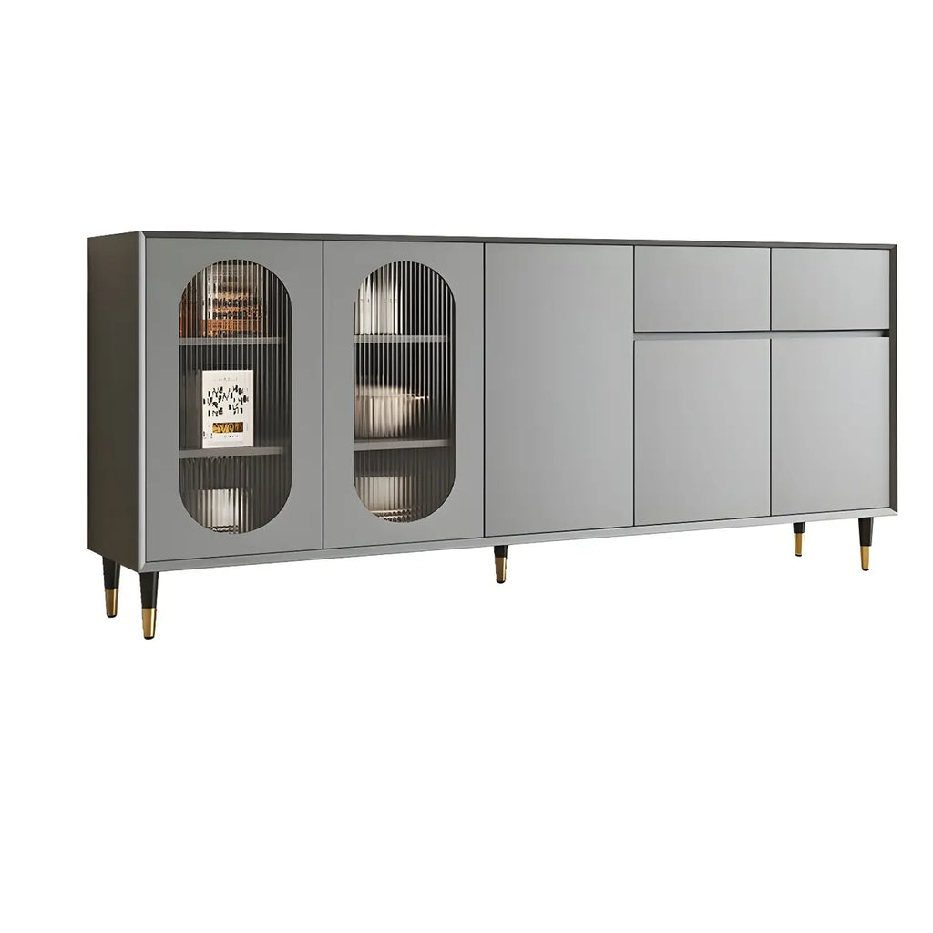 16W Glam Wooden Sideboard with Glass Doors & Cabinets