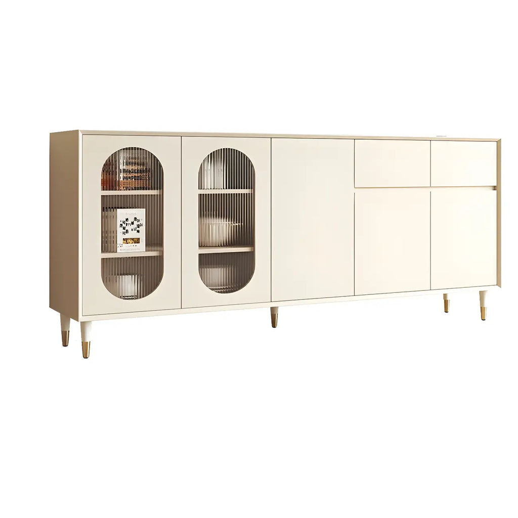 16W Glam Wooden Sideboard with Glass Doors & Cabinets