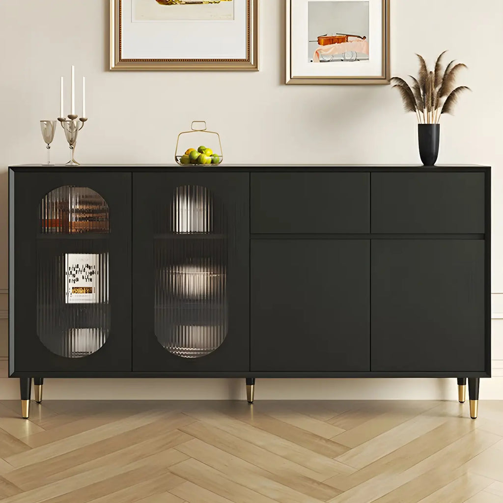 16W Glam Wooden Sideboard with Glass Doors & Cabinets