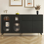 16W Glam Wooden Sideboard with Glass Doors & Cabinets