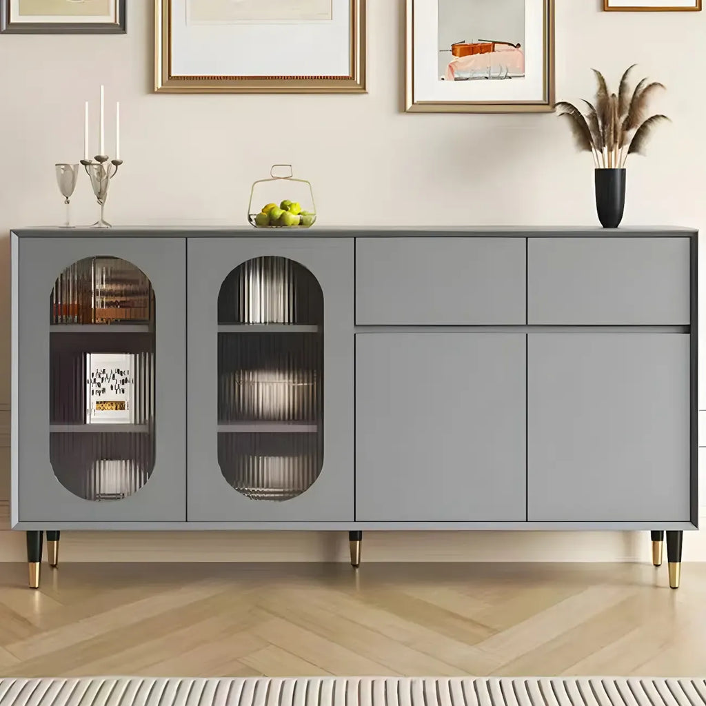 16W Glam Wooden Sideboard with Glass Doors & Cabinets
