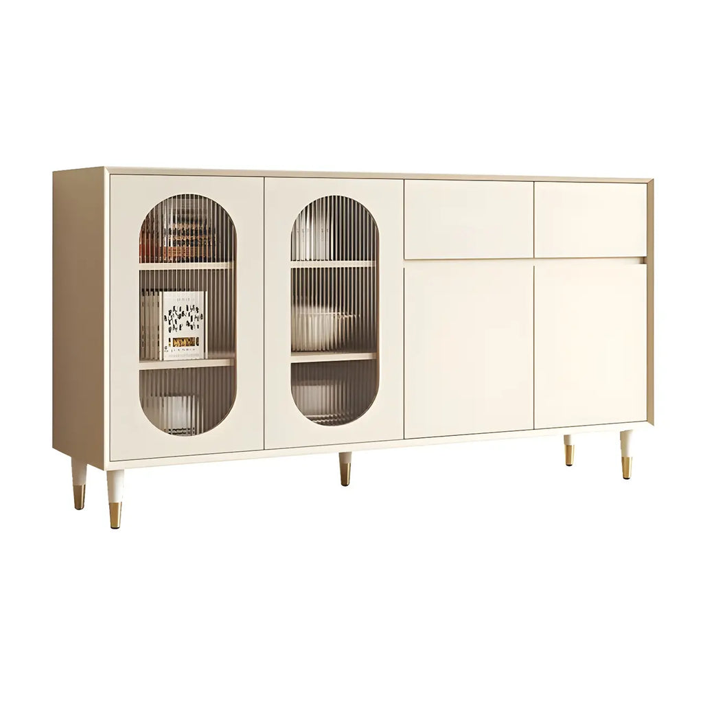 16W Glam Wooden Sideboard with Glass Doors & Cabinets