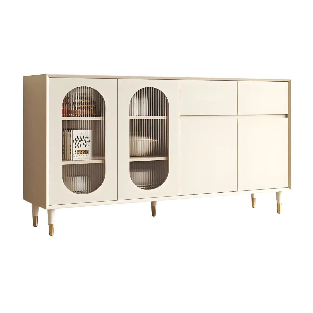 16W Glam Wooden Sideboard with Glass Doors & Cabinets