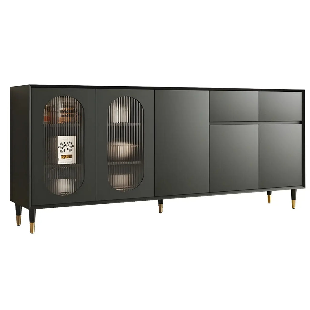 16W Glam Wooden Sideboard with Glass Doors & Cabinets
