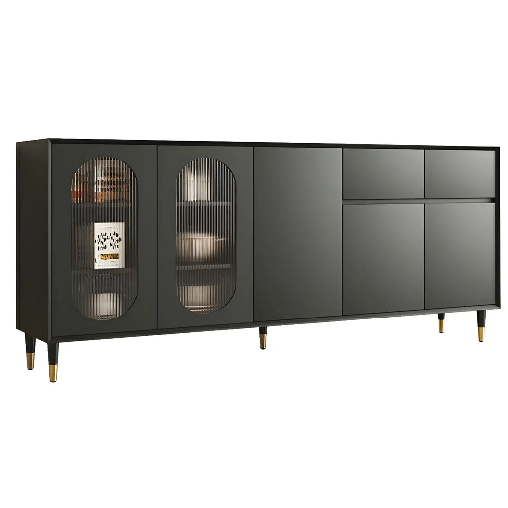 16W Glam Wooden Sideboard with Glass Doors & Cabinets