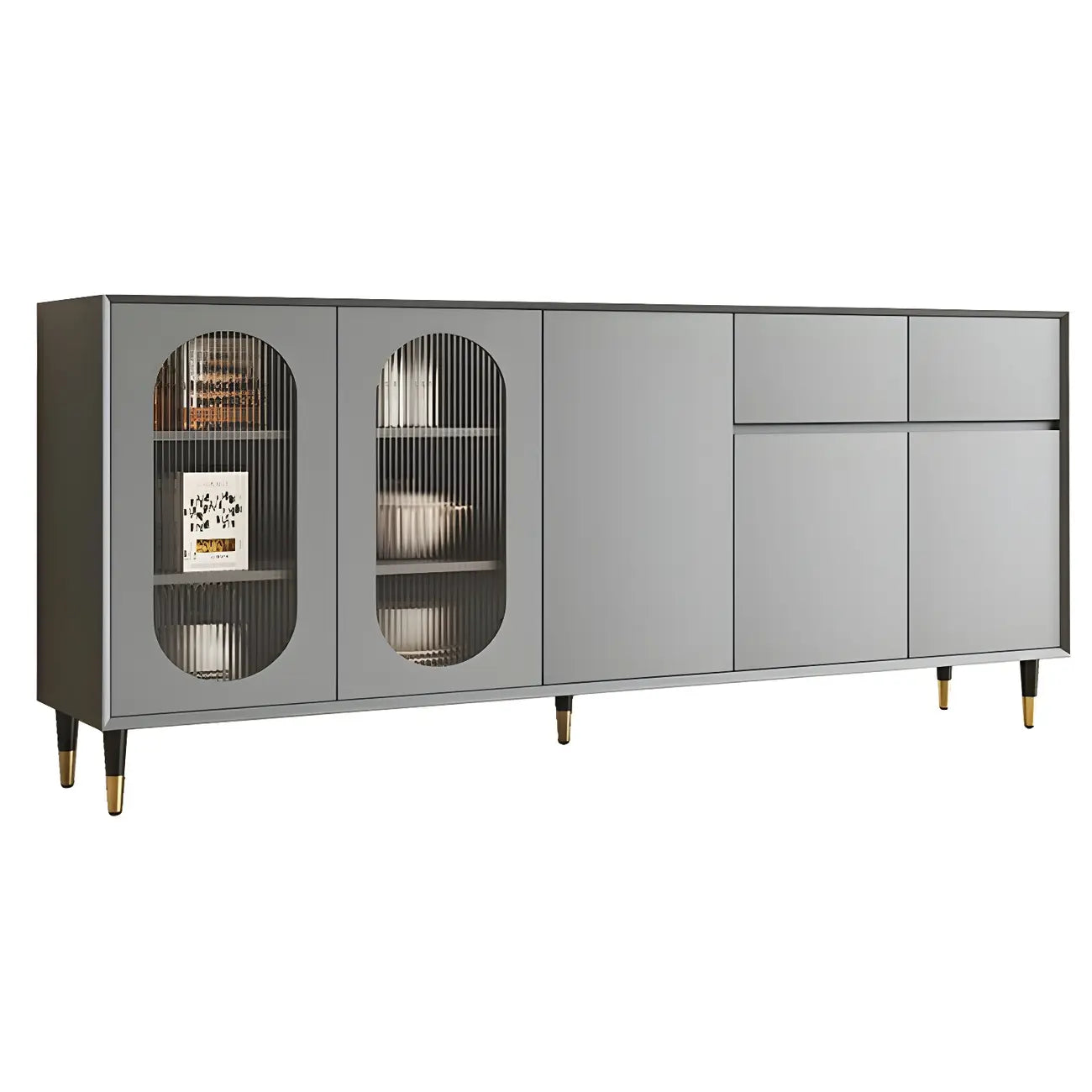 16W Glam Wooden Sideboard with Glass Doors & Cabinets