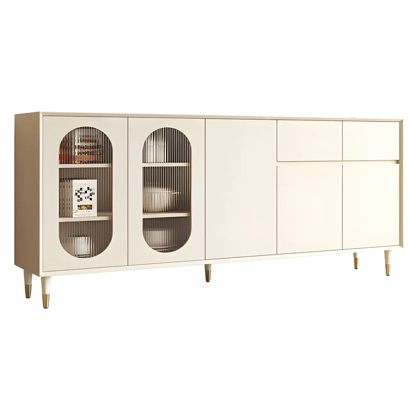16W Glam Wooden Sideboard with Glass Doors & Cabinets