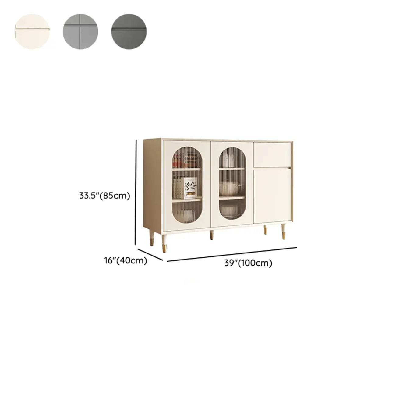 16W Glam Wooden Sideboard with Glass Doors & Cabinets