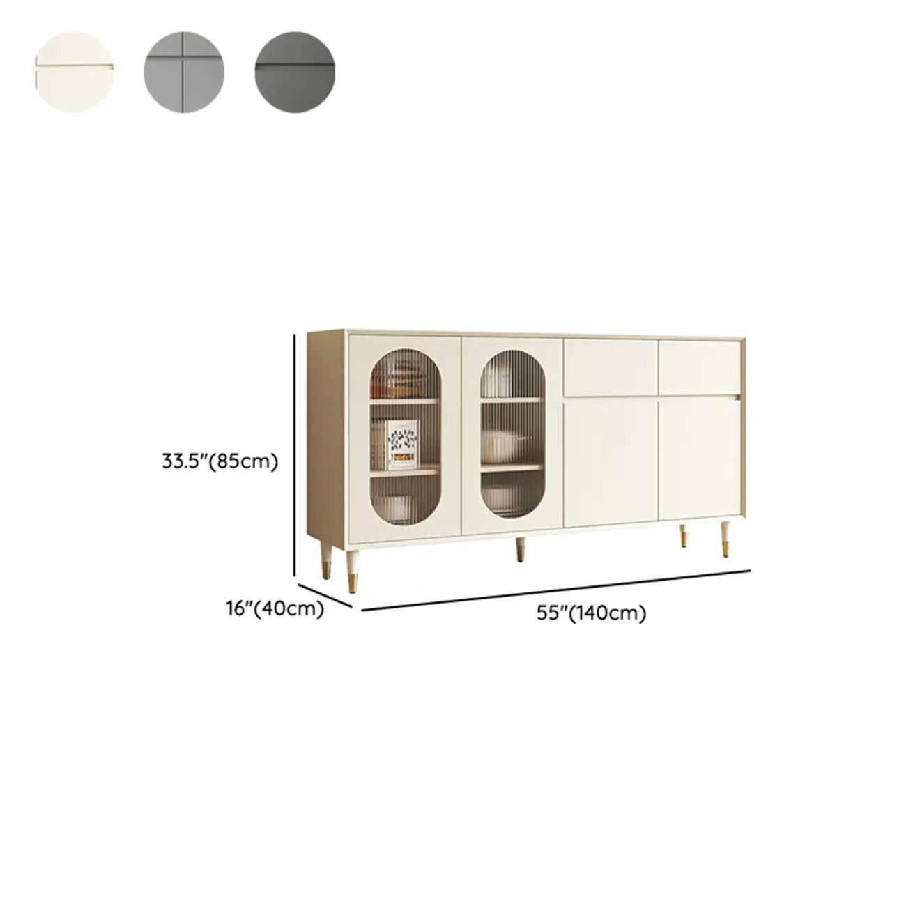 16W Glam Wooden Sideboard with Glass Doors & Cabinets