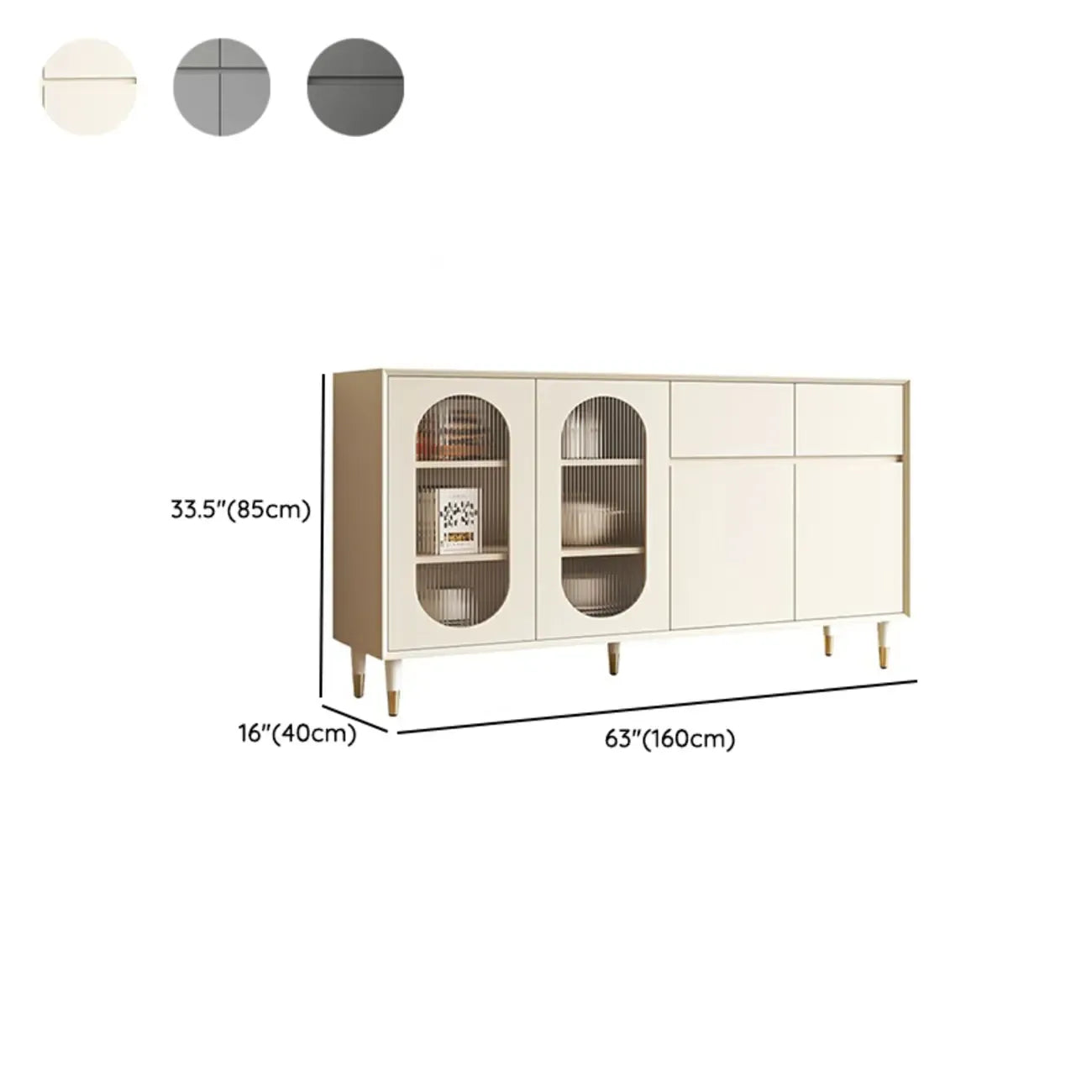 16W Glam Wooden Sideboard with Glass Doors & Cabinets