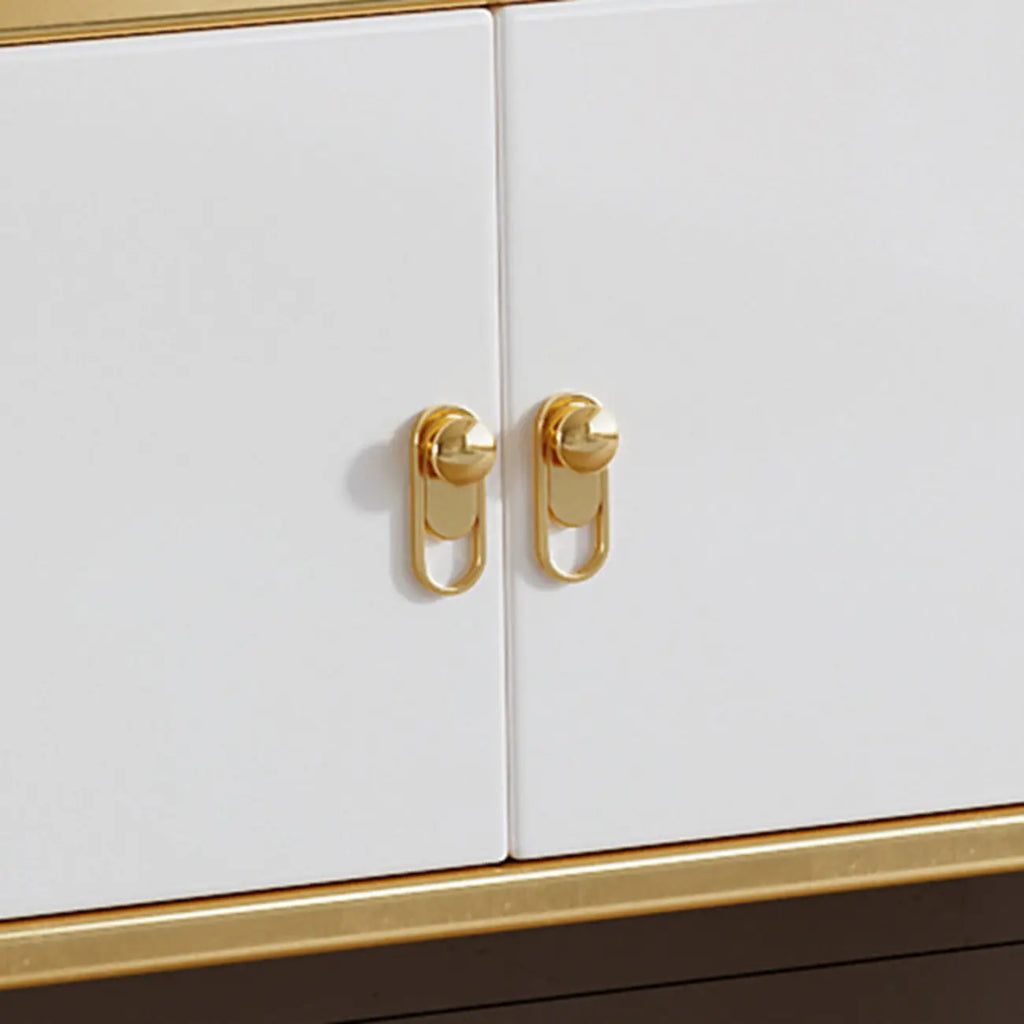 Glam Glossy White Stone TV Stand with Cable Management