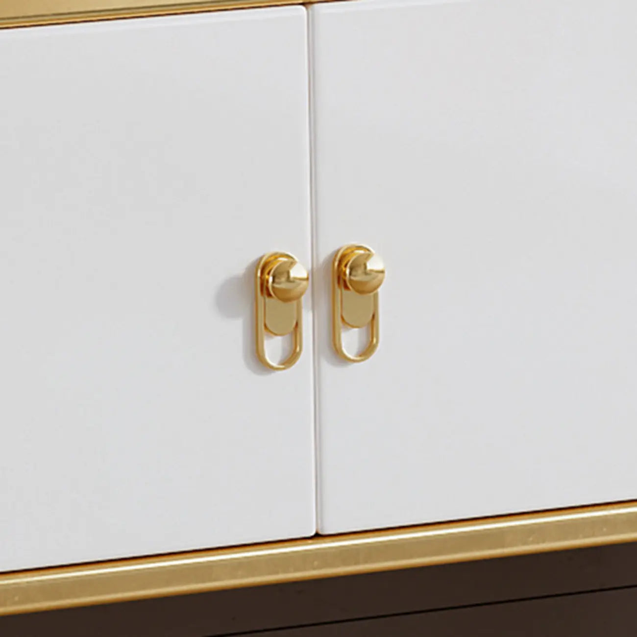 Glam Glossy White Stone TV Stand with Cable Management