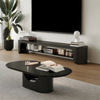 Modern Stone Oval TV Stand with Open Shelving for Living Room
