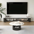 Modern Stone Oval TV Stand with Open Shelving for Living Room