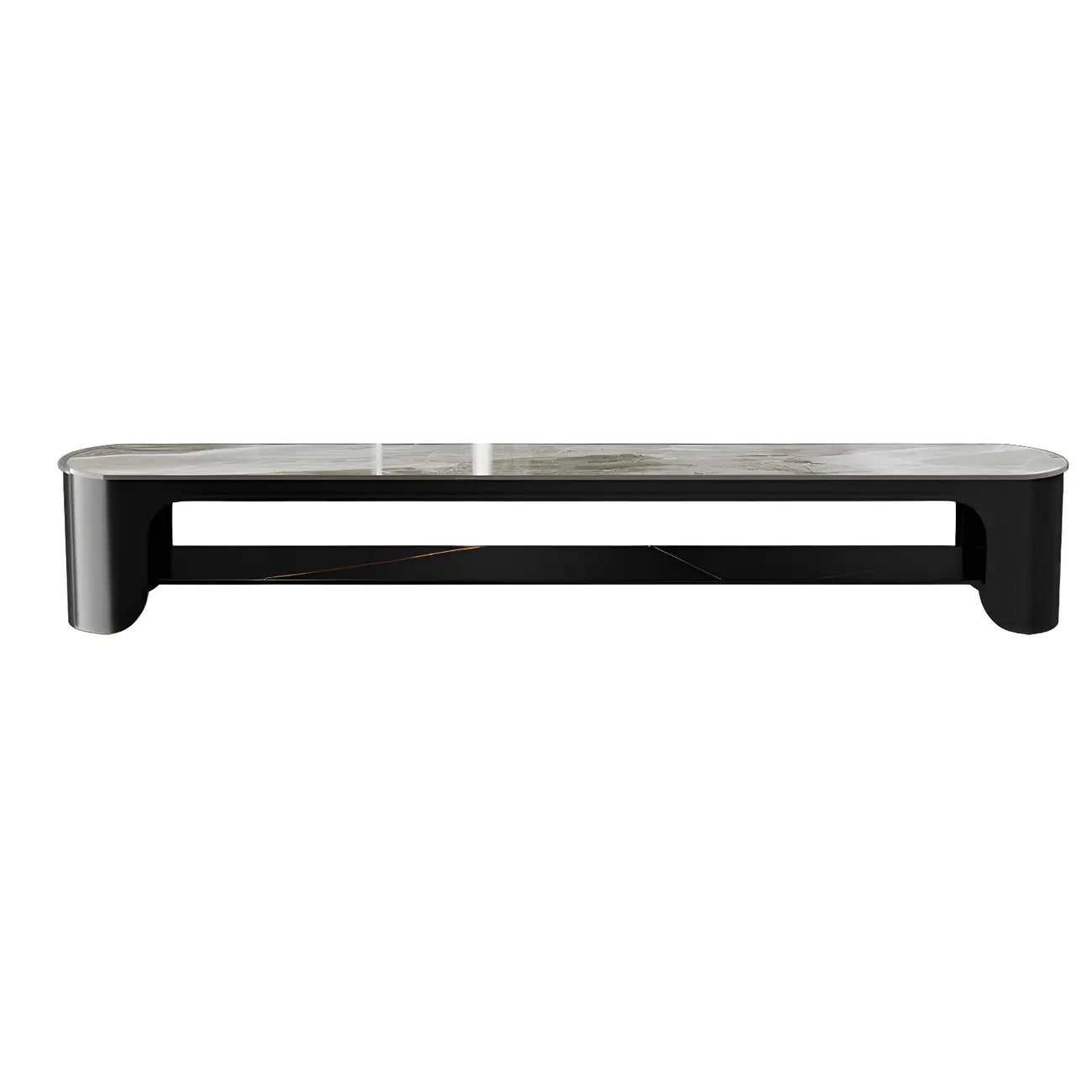 Modern Stone Oval TV Stand with Open Shelving for Living Room