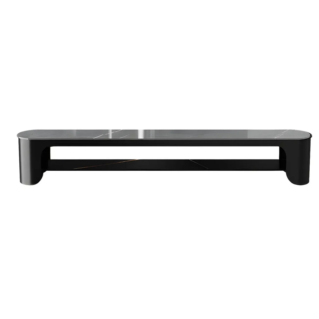 Modern Stone Oval TV Stand with Open Shelving for Living Room