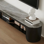 Modern Stone Oval TV Stand with Open Shelving for Living Room