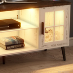 Rectangle Beige Wood Open Storage TV Stand with LED Lights