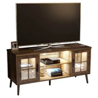 Rectangle Beige Wood Open Storage TV Stand with LED Lights