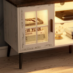 Rectangle Beige Wood Open Storage TV Stand with LED Lights