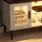 Rectangle Beige Wood Open Storage TV Stand with LED Lights