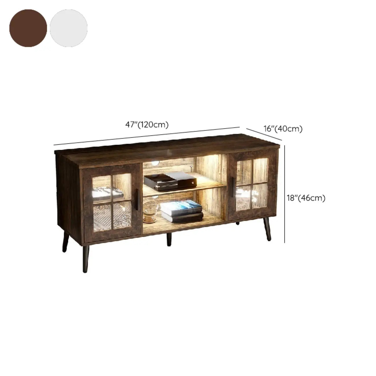 Rectangle Beige Wood Open Storage TV Stand with LED Lights