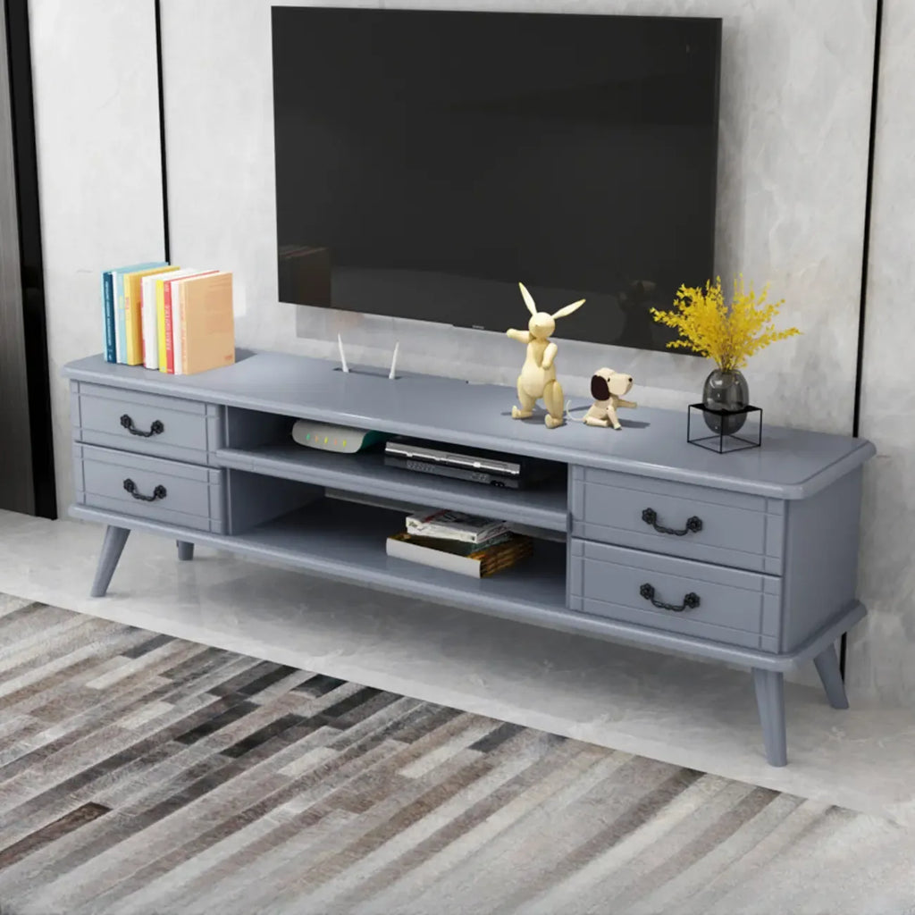 Living Room Wood Brown-White Cable Management TV Stand