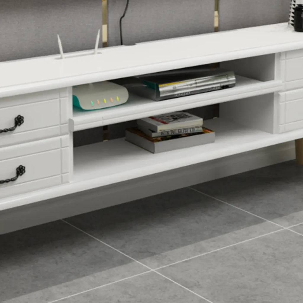 Living Room Wood Brown-White Cable Management TV Stand