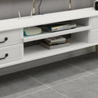 Living Room Wood Brown-White Cable Management TV Stand