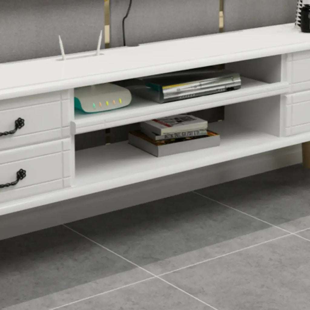 Living Room Wood Brown-White Cable Management TV Stand