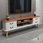 Living Room Wood Brown-White Cable Management TV Stand