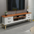 Living Room Wood Brown-White Cable Management TV Stand