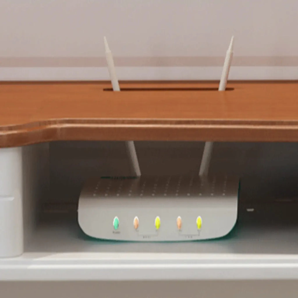 Living Room Wood Brown-White Cable Management TV Stand