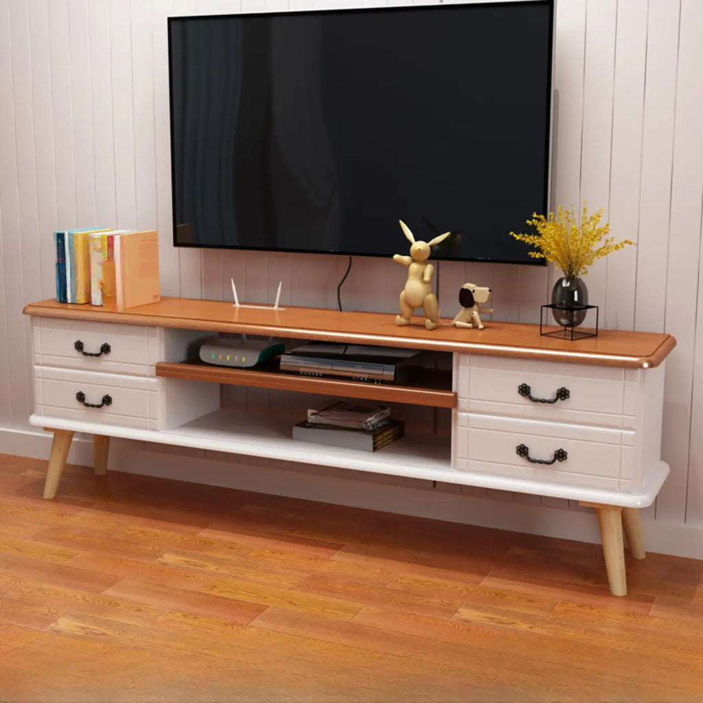 Living Room Wood Brown-White Cable Management TV Stand