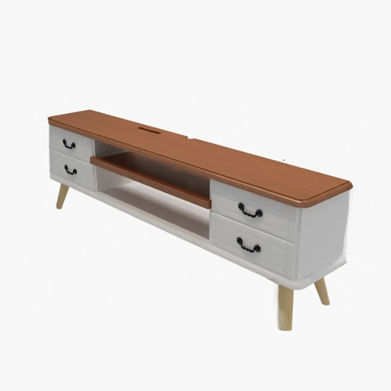 Living Room Wood Brown-White Cable Management TV Stand