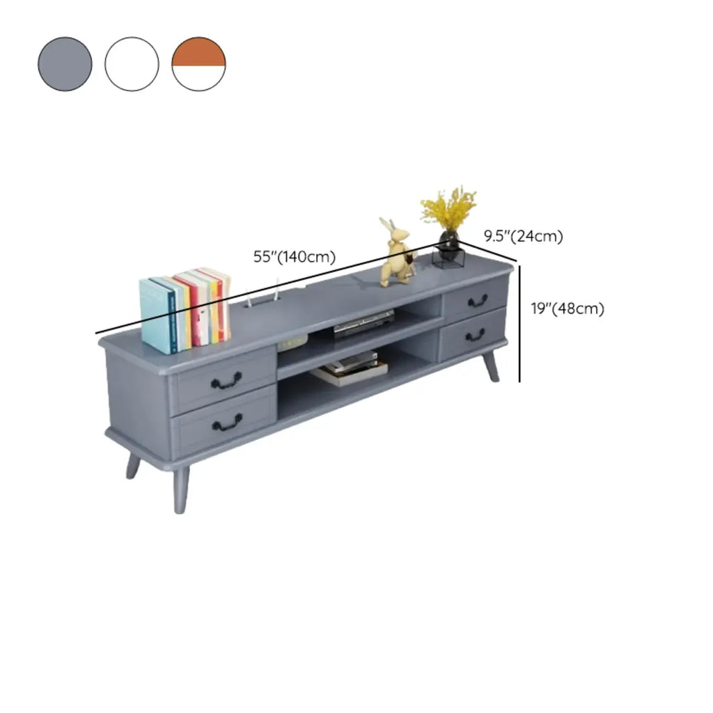 Living Room Wood Brown-White Cable Management TV Stand