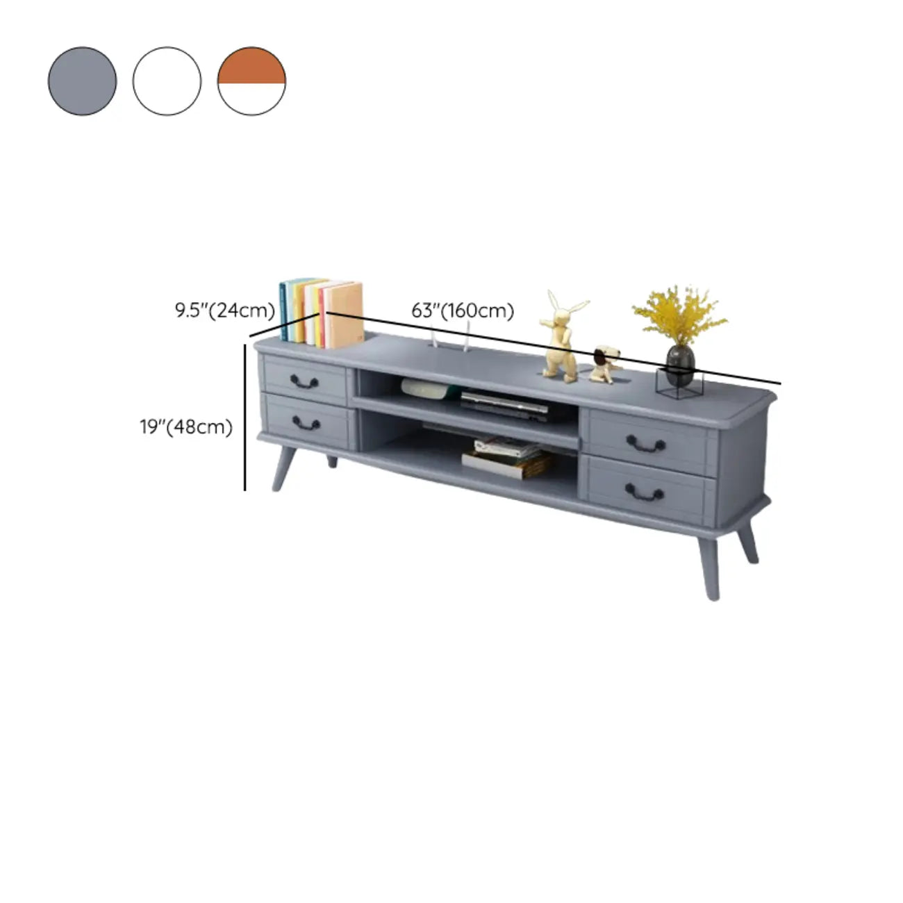 Living Room Wood Brown-White Cable Management TV Stand