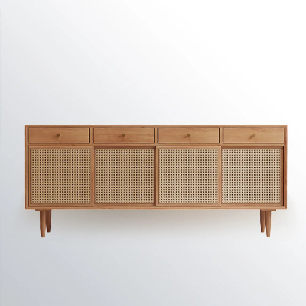 Nordic Freestanding Rattan Cabinet with Sliding Door