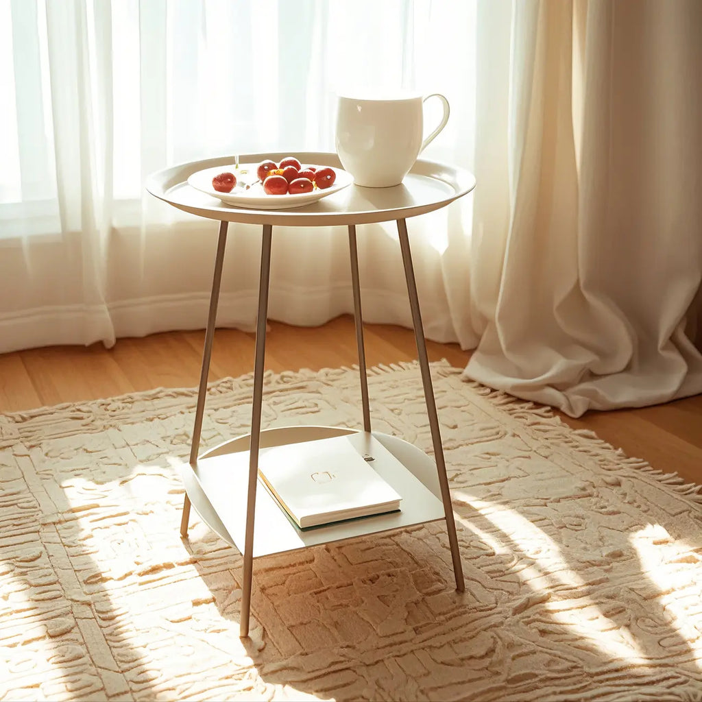 2-Tier Black Metal Side Table with Tray Top and Storage