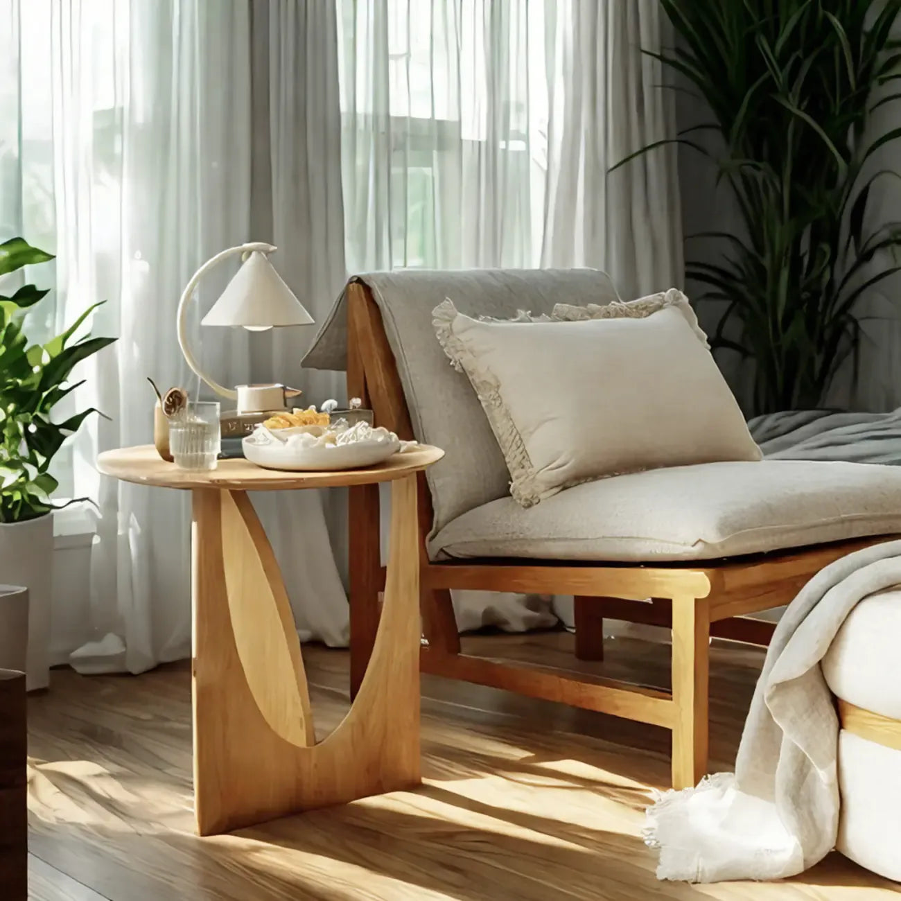 20-inch Natural Wood Round Side Table for Living Room