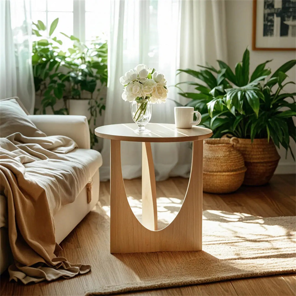 20-inch Natural Wood Round Side Table for Living Room