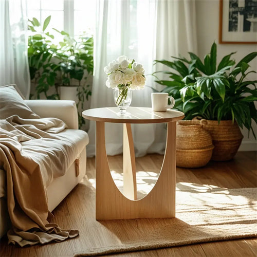 20-inch Natural Wood Round Side Table for Living Room